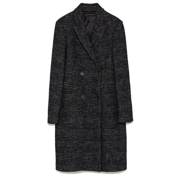 Zara checked double-breasted coat, black/grey - Picture 1 of 7
